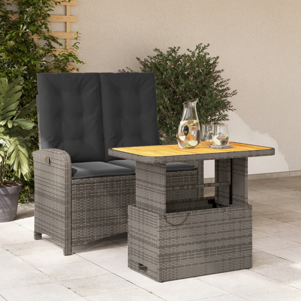 2 Piece Garden Dining Set with Cushions Grey Poly Rattan
