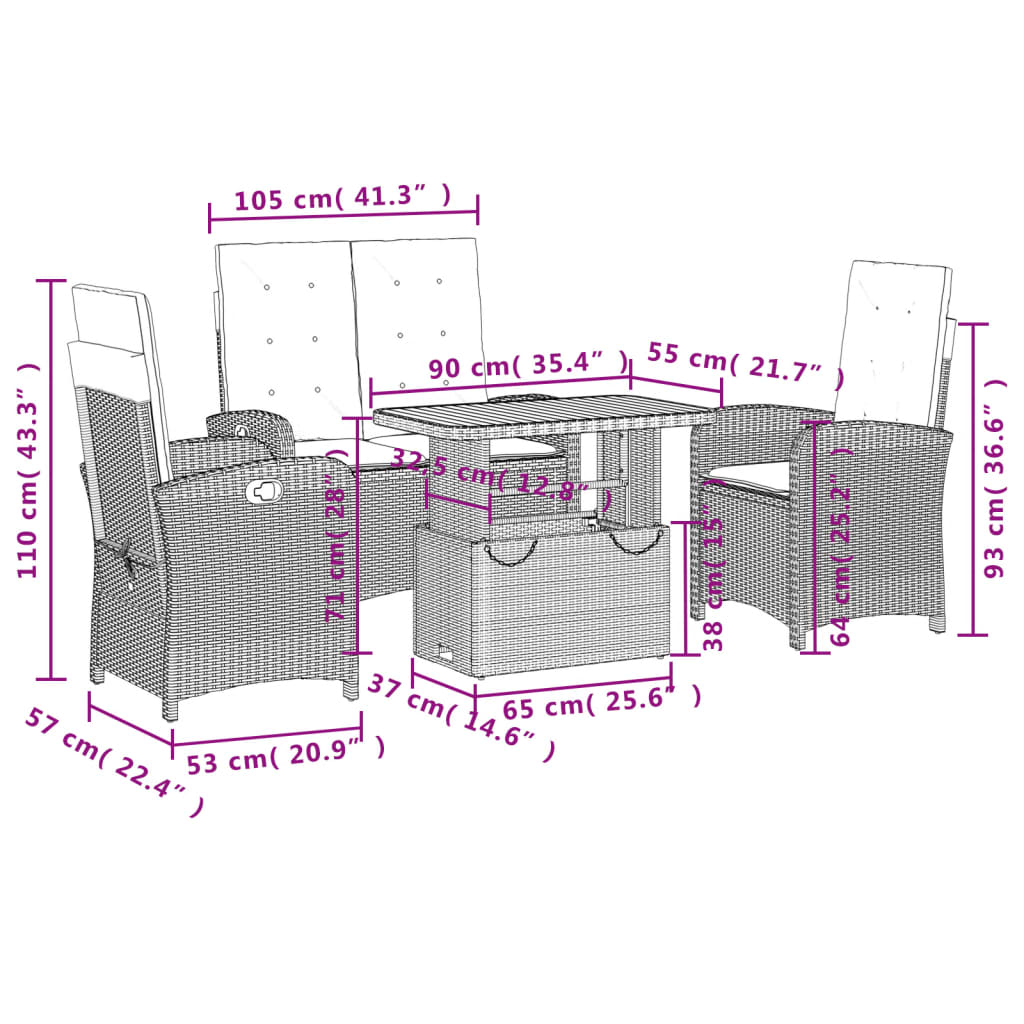 4 Piece Garden Dining Set with Cushions Grey Poly Rattan