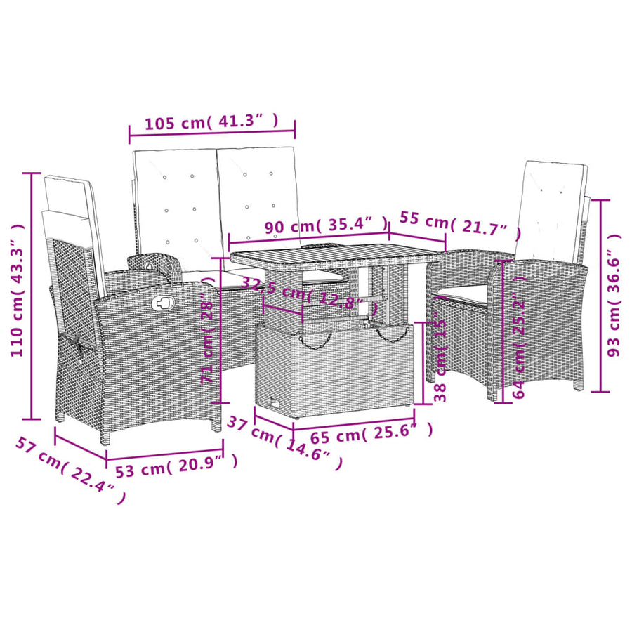 4 Piece Garden Dining Set with Cushions Grey Poly Rattan