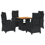 5 Piece Garden Dining Set with Cushions Black Poly Rattan - Front View