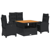 4 Piece Garden Dining Set with Cushions Black Poly Rattan