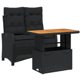 2 Piece Garden Dining Set with Cushions Black Poly Rattan - Front View
