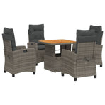 5 Piece Garden Dining Set with Cushions Grey Poly Rattan