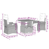 3 Piece Garden Dining Set with Cushions Grey Poly Rattan - Low Angle