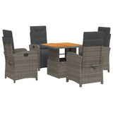 5 Piece Garden Dining Set with Cushions Grey Poly Rattan - Front View