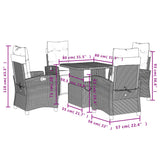 5 Piece Garden Dining Set with Cushions Grey Poly Rattan