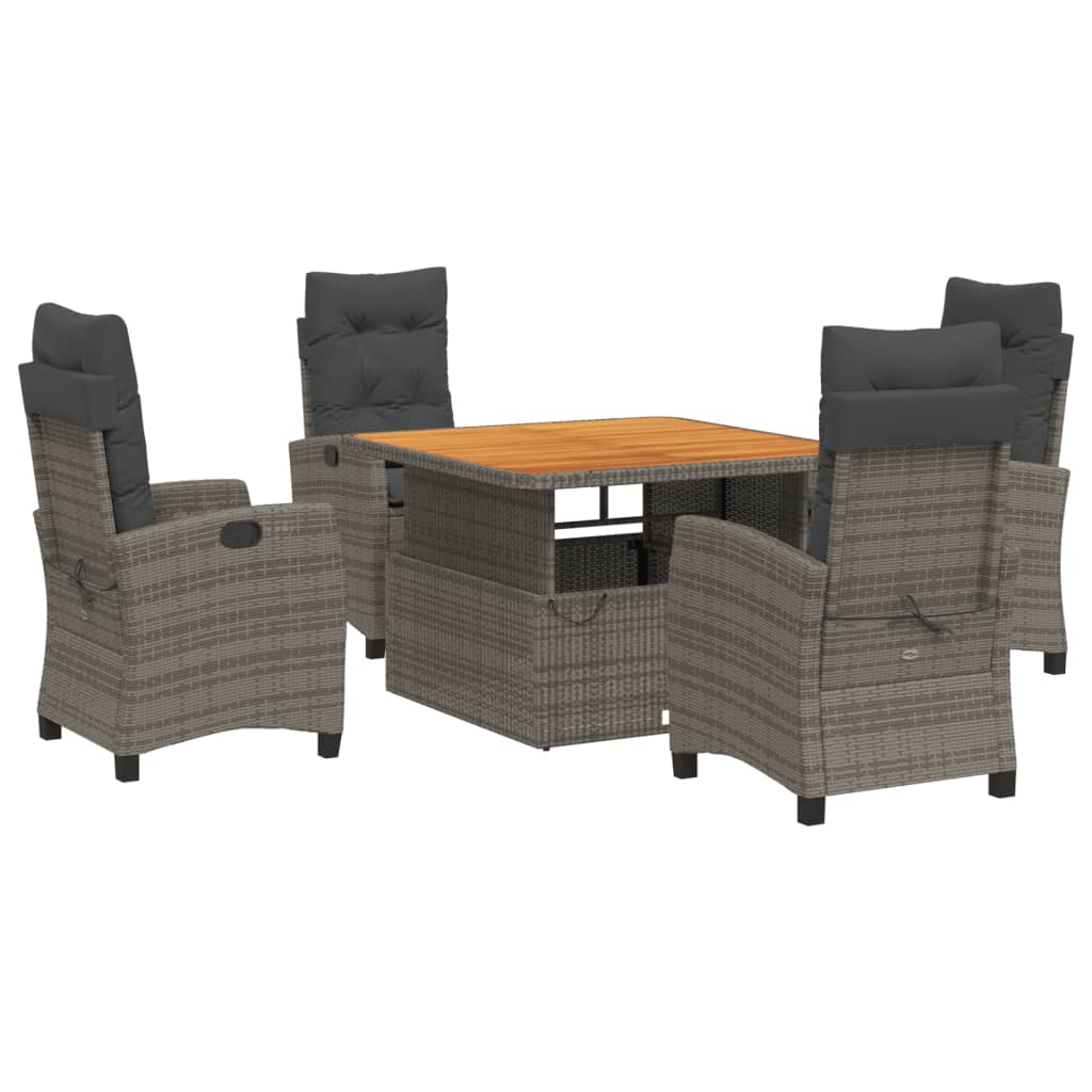 5 Piece Garden Dining Set with Cushions Grey Poly Rattan