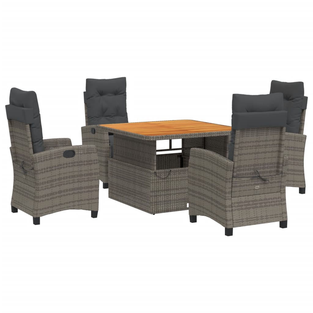 5 Piece Garden Dining Set with Cushions Grey Poly Rattan