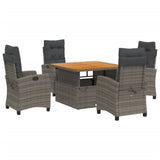 5 Piece Garden Dining Set with Cushions Grey Poly Rattan