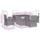 5 Piece Garden Dining Set with Cushions Grey Poly Rattan - Low Angle