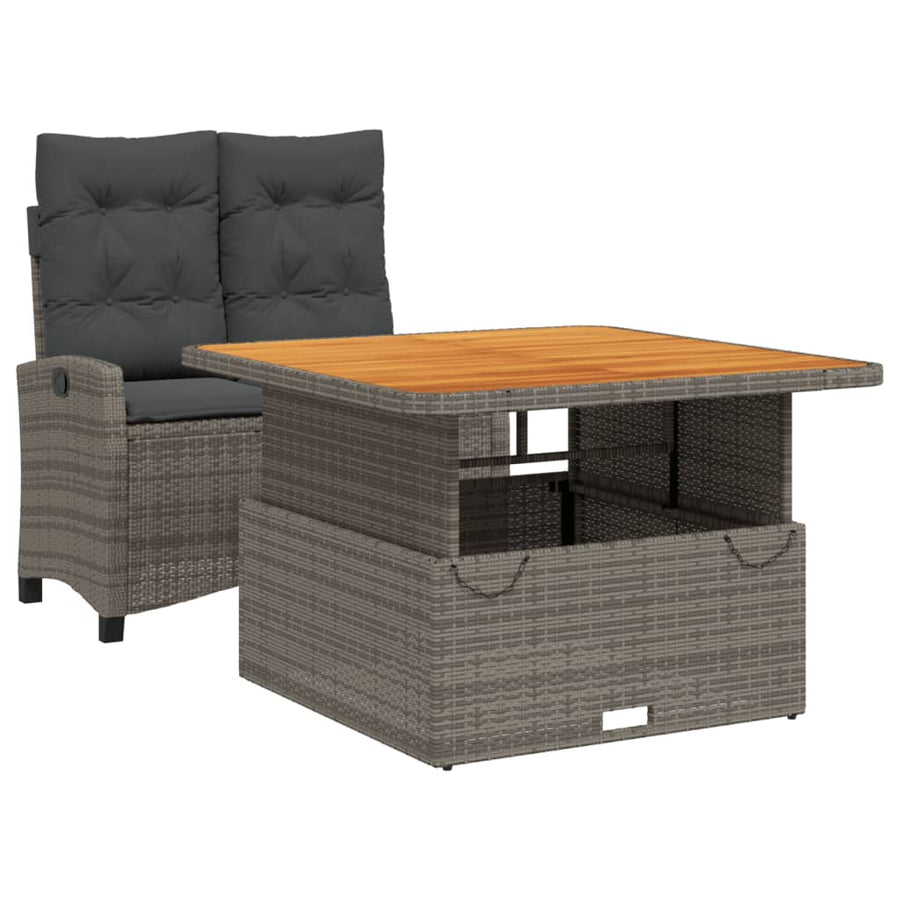 2 Piece Garden Dining Set with Cushions Grey Poly Rattan