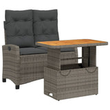 2 Piece Garden Dining Set with Cushions Grey Poly Rattan - Front View