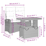 2 Piece Garden Dining Set with Cushions Grey Poly Rattan - Low Angle