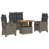 4 Piece Garden Dining Set with Cushions Grey Poly Rattan - Front View