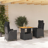 3 Piece Garden Dining Set with Cushions Black Poly Rattan