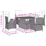 5 Piece Garden Dining Set with Cushions Black Poly Rattan