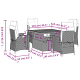 5 Piece Garden Dining Set with Cushions Black Poly Rattan