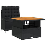 2 Piece Garden Dining Set with Cushions Black Poly Rattan - Front View