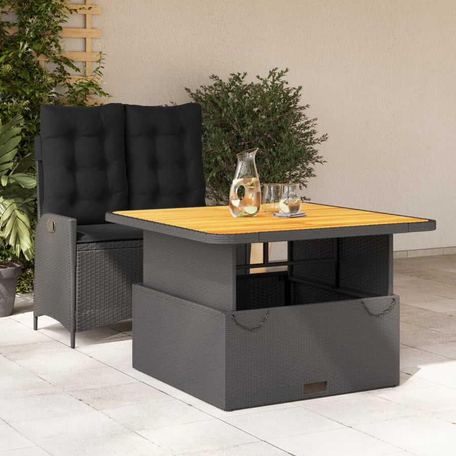 2 Piece Garden Dining Set with Cushions Black Poly Rattan