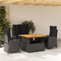 4 Piece Garden Dining Set with Cushions Black Poly Rattan