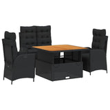 4 Piece Garden Dining Set with Cushions Black Poly Rattan