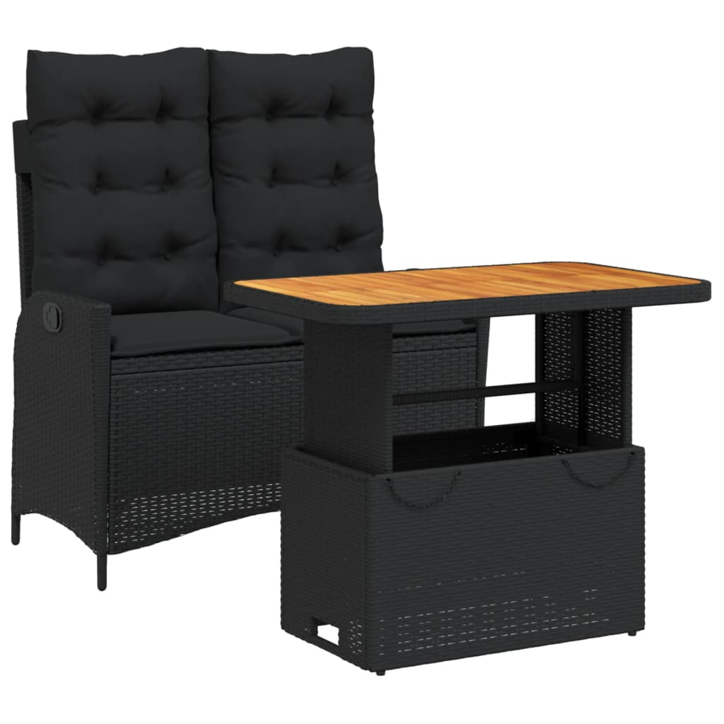2 Piece Garden Dining Set with Cushions Black Poly Rattan