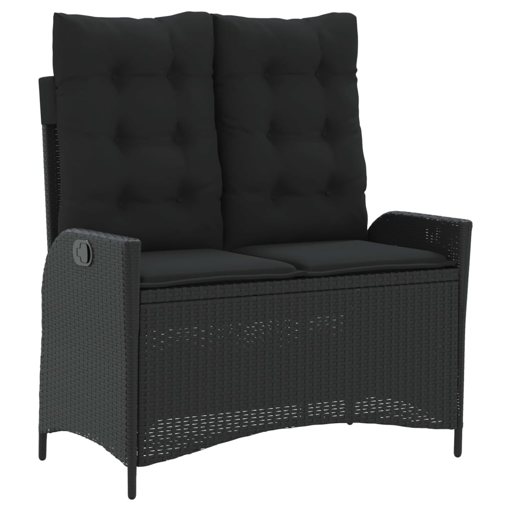 2 Piece Garden Dining Set with Cushions Black Poly Rattan