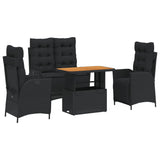 4 Piece Garden Dining Set with Cushions Black Poly Rattan - Front View