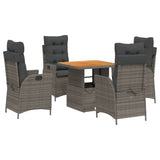 5 Piece Garden Dining Set with Cushions Grey Poly Rattan - Front View