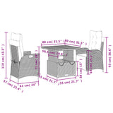 3 Piece Garden Dining Set with Cushions Grey Poly Rattan