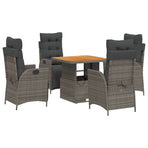 5 Piece Garden Dining Set with Cushions Grey Poly Rattan
