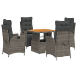5 Piece Garden Dining Set with Cushions Grey Poly Rattan - Front View