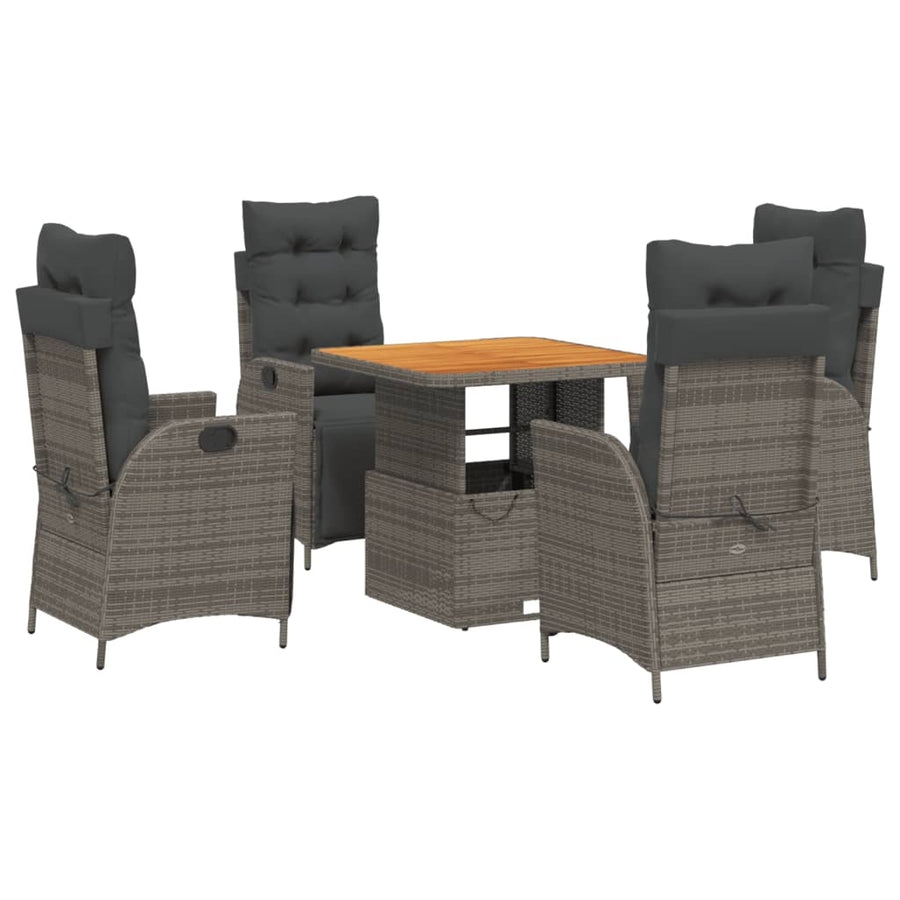 5 Piece Garden Dining Set with Cushions Grey Poly Rattan