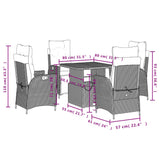 5 Piece Garden Dining Set with Cushions Grey Poly Rattan