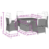 5 Piece Garden Dining Set with Cushions Grey Poly Rattan - Low Angle