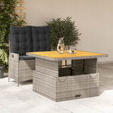 2 Piece Garden Dining Set with Cushions Grey Poly Rattan