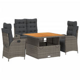 4 Piece Garden Dining Set with Cushions Grey Poly Rattan - Front View