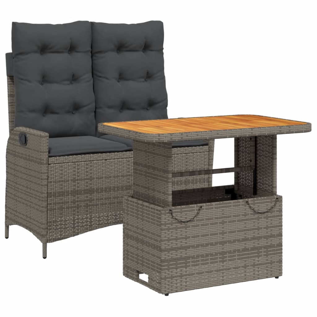 2 Piece Garden Dining Set with Cushions Grey Poly Rattan