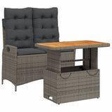 2 Piece Garden Dining Set with Cushions Grey Poly Rattan - Front View