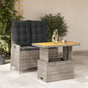 2 Piece Garden Dining Set with Cushions Grey Poly Rattan