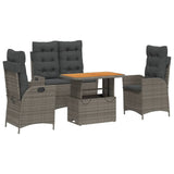 4 Piece Garden Dining Set with Cushions Grey Poly Rattan - Front View