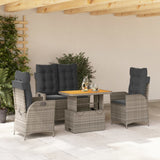 4 Piece Garden Dining Set with Cushions Grey Poly Rattan