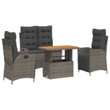 4 Piece Garden Dining Set with Cushions Grey Poly Rattan - Front View