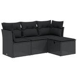 4 Piece Garden Sofa Set with Cushions Black Poly Rattan - Front View