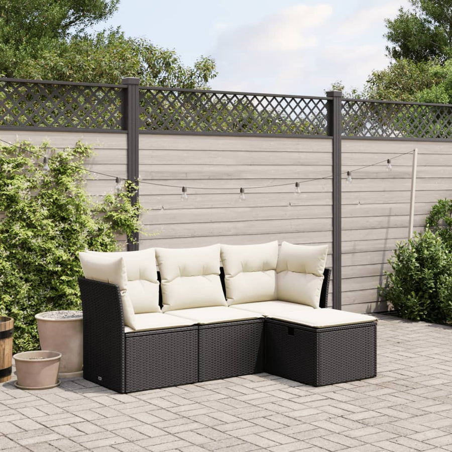 4 Piece Garden Sofa Set with Cushions Black Poly Rattan