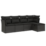 5 Piece Garden Sofa Set with Cushions Black Poly Rattan - Front View