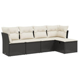 5 Piece Garden Sofa Set with Cushions Black Poly Rattan - Front View