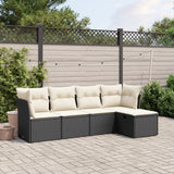 5 Piece Garden Sofa Set with Cushions Black Poly Rattan