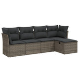 5 Piece Garden Sofa Set with Cushions Grey Poly Rattan - Front View