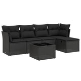 6 Piece Garden Sofa Set with Cushions Black Poly Rattan - Front View